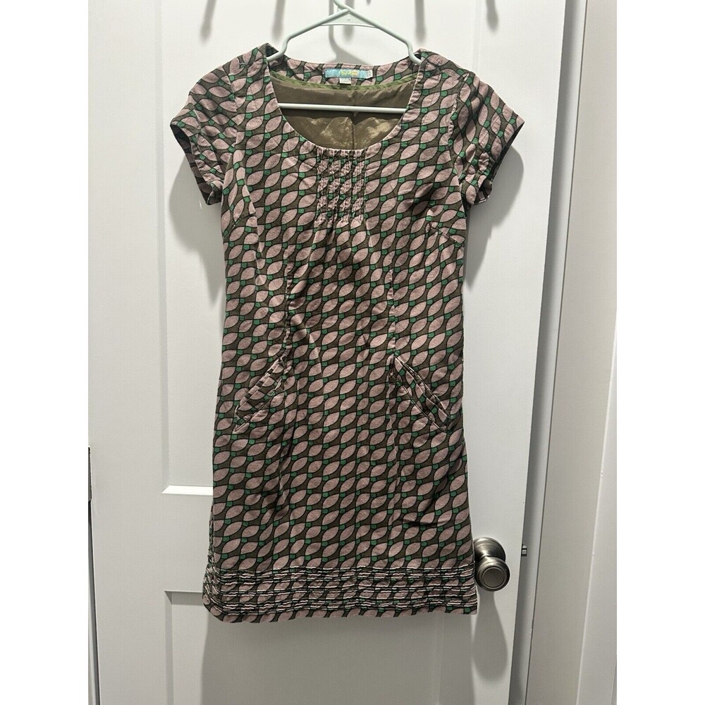 Boden Women's Green Purple Retro Geometric Lined Corduroy Mini Dress 2P Petite